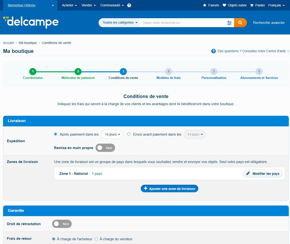 Configuration Boutique Etape 3 Conditions De Vente