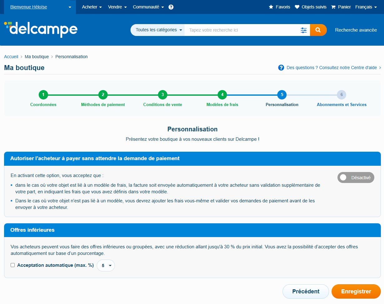Configuration Boutique Etape 5 Personnalisation Basic
