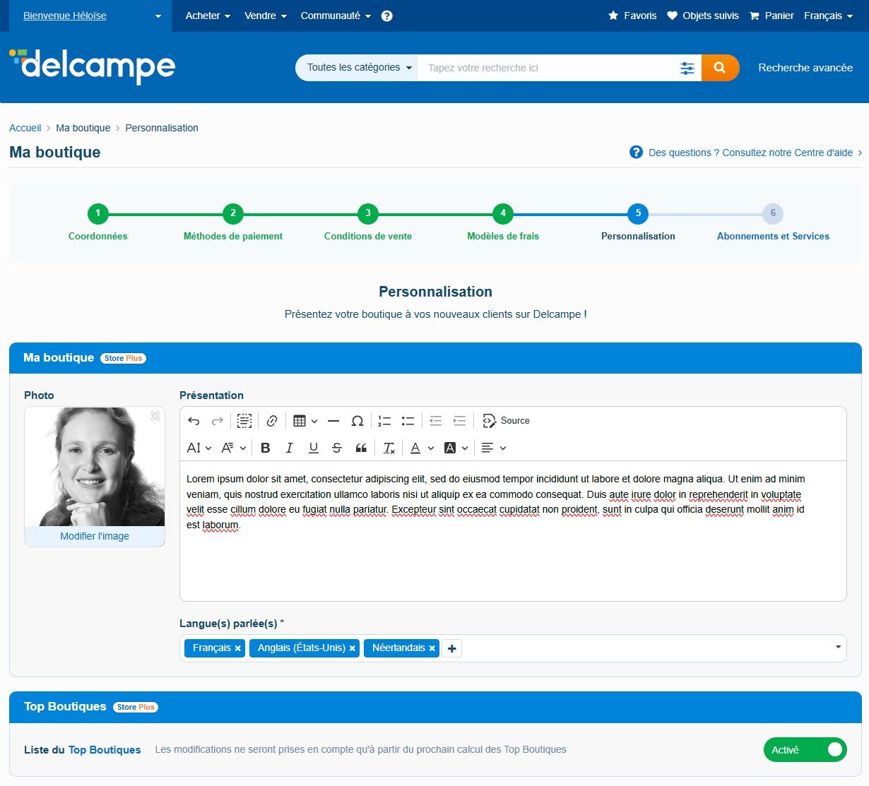 Configuration Boutique Etape 5 Personnalisation Store Plus