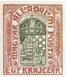 1848. Mór Than’s stamp design
Postal Museum, Budapest (original ink drawing later coloured based on the designer’s notes)
