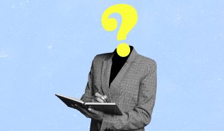 Composite,unusual,creative,art,collage,of,headless,woman,caricature,question